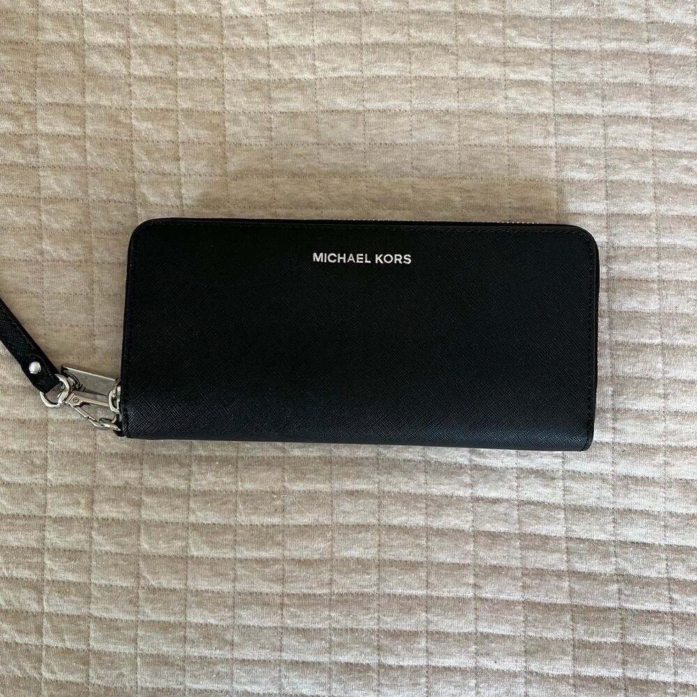 Michael Kors Black Leather Zip-Around Wallet | Minimalist & Compact